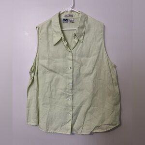 Vintage 100% Irish Linen Sleeveless Button Down Light Green Cottagecore Top